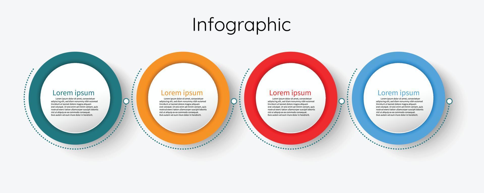 Infographic template for business information presentation. Vector circles and geometric elements. Modern workflow diagrams. Report plan 4 topics