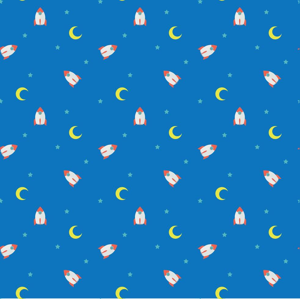 drawn rocket, star and moon. Flat graphic vector pattern Design element. Vector background. Vector design template. Space icon set.