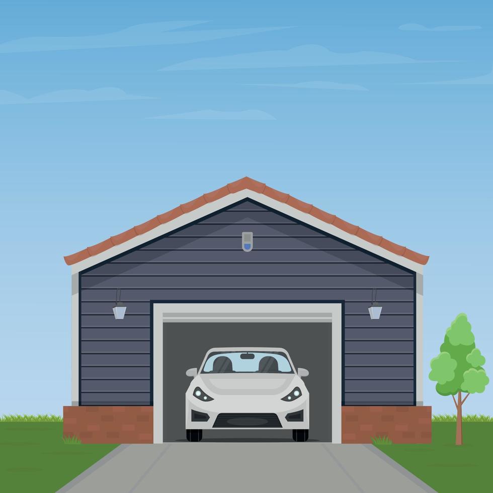 a car inside the home garage vector