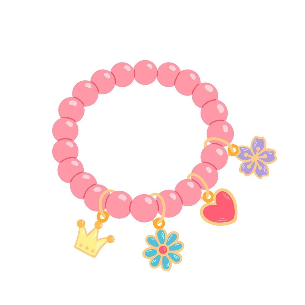 Kids jewelry. Cartoon drawing of bracelet from colorful beads for children isolated on white. Fashion, jewelry concept vector