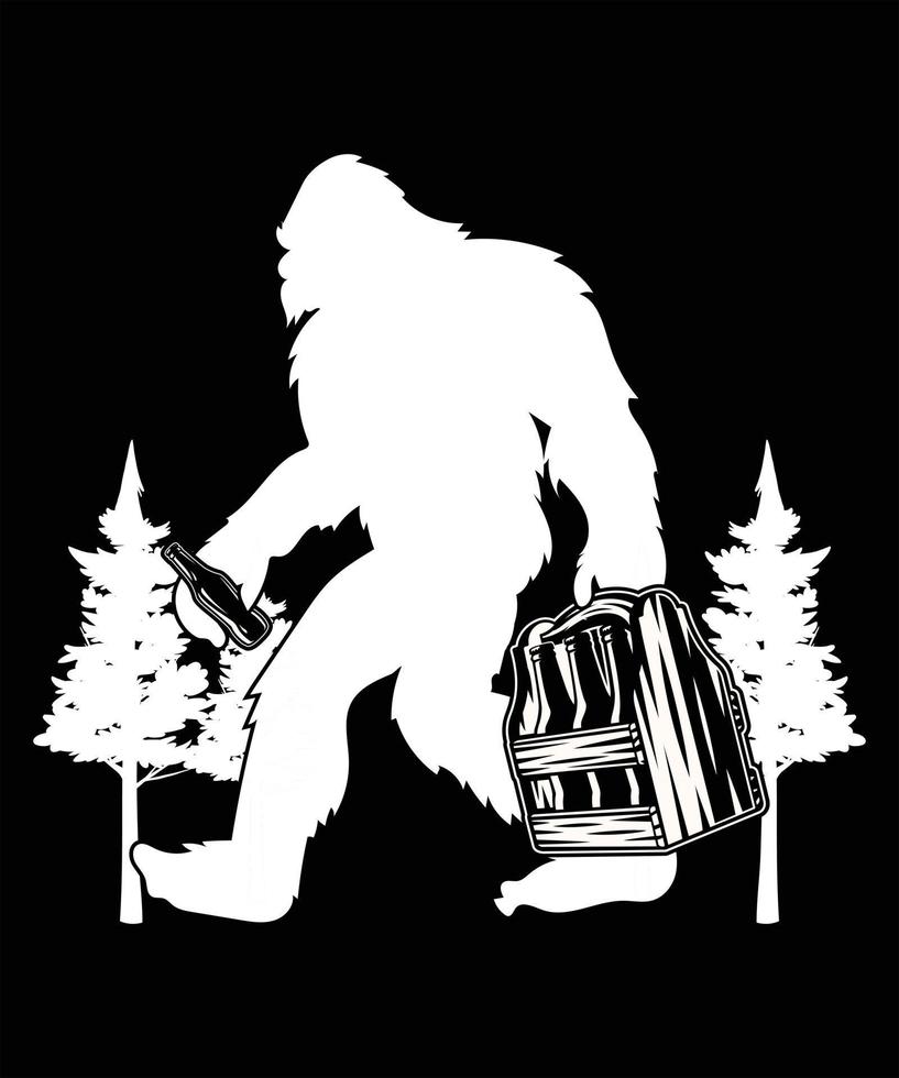 Bigfoot bebiendo cerveza gráfico vecto camiseta ilustración vector