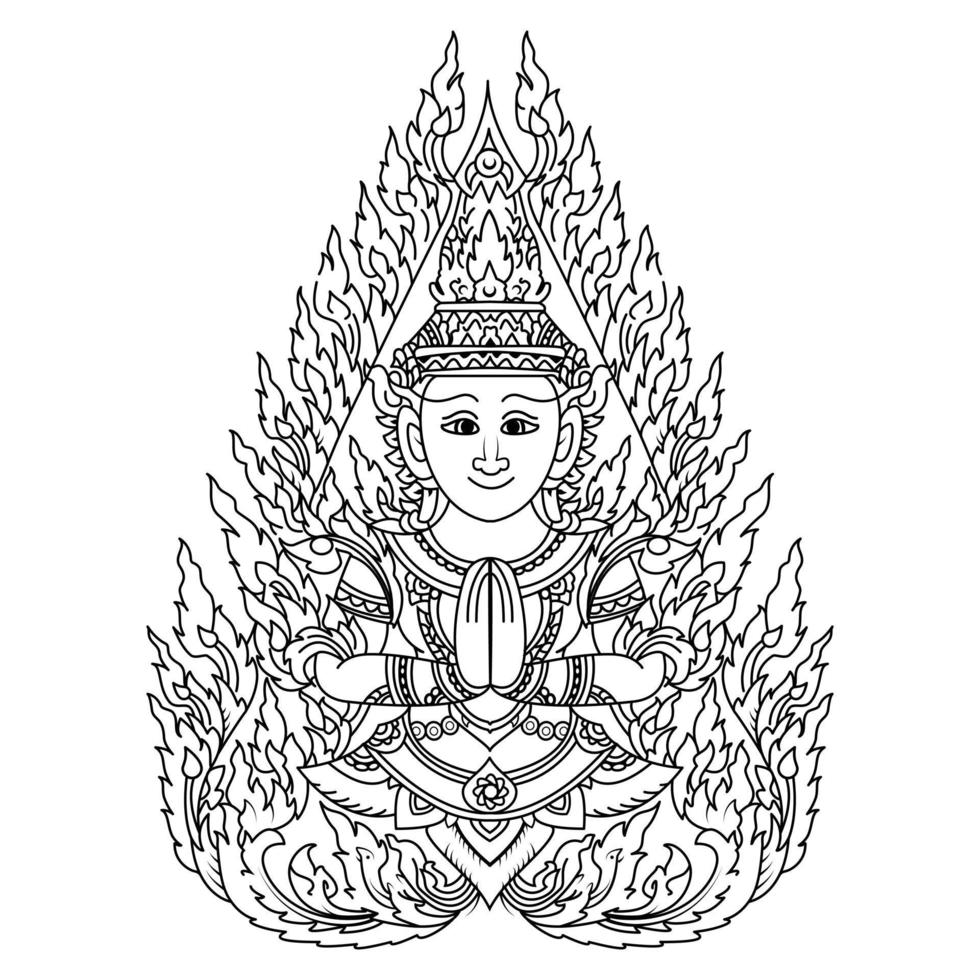 Thai buddha outline sketch vector