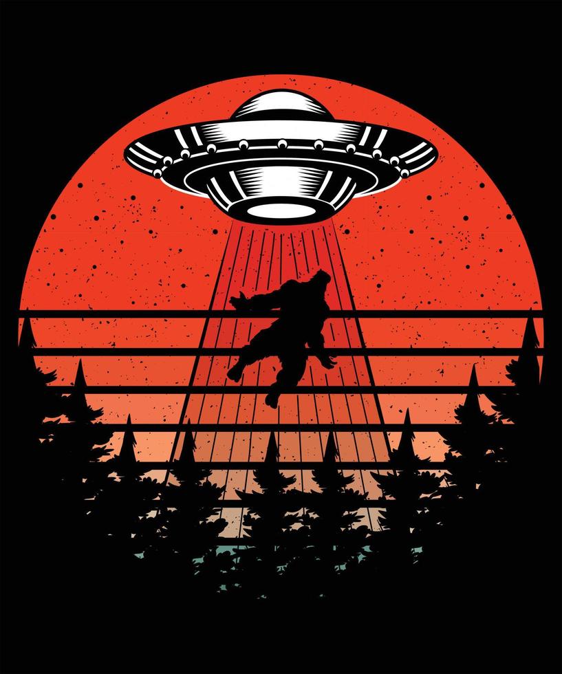 Bigfoot In A Ufo Graphic Vector Tshirt Illustration