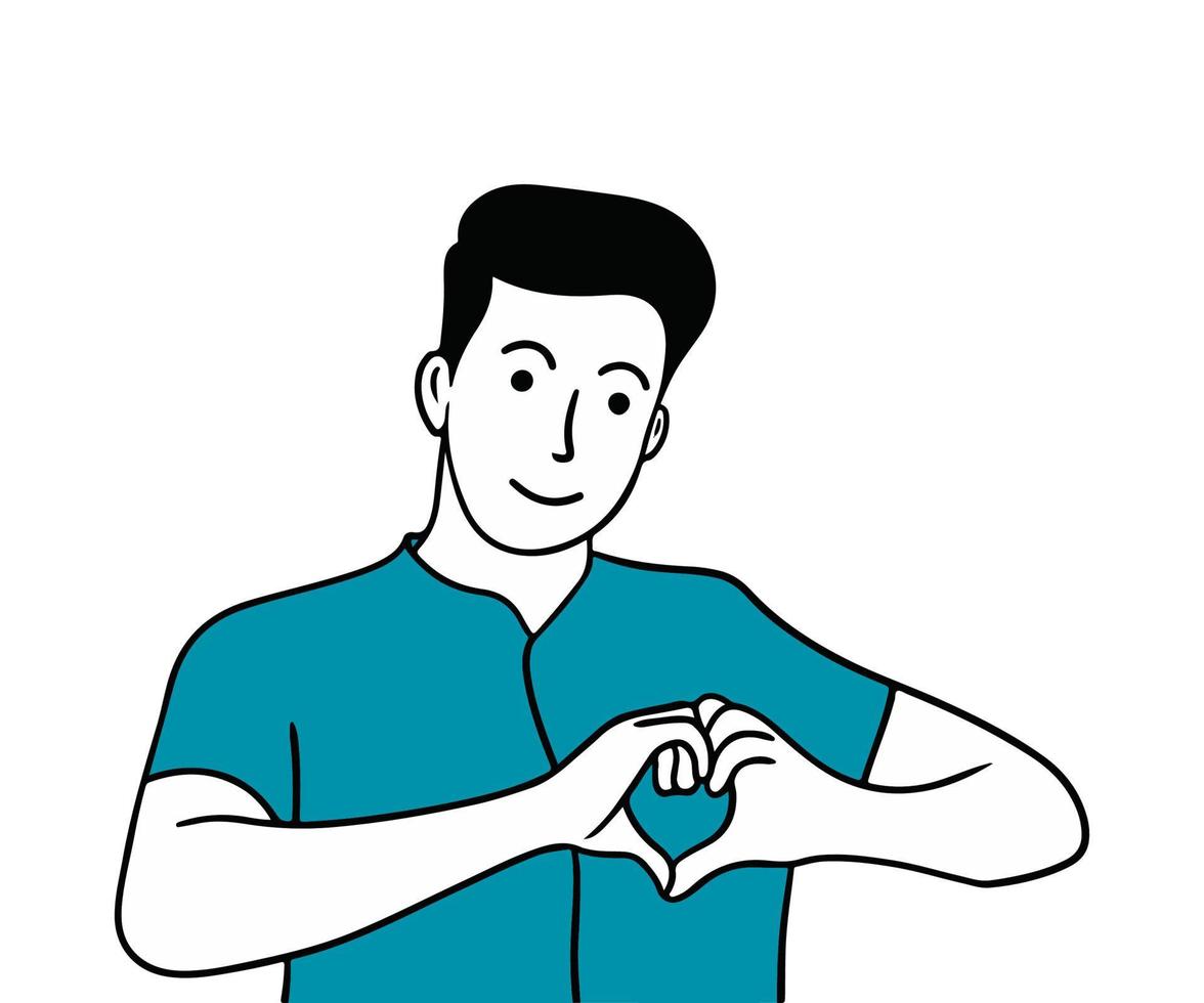 Man smiling and showing a heart shape with hands vector