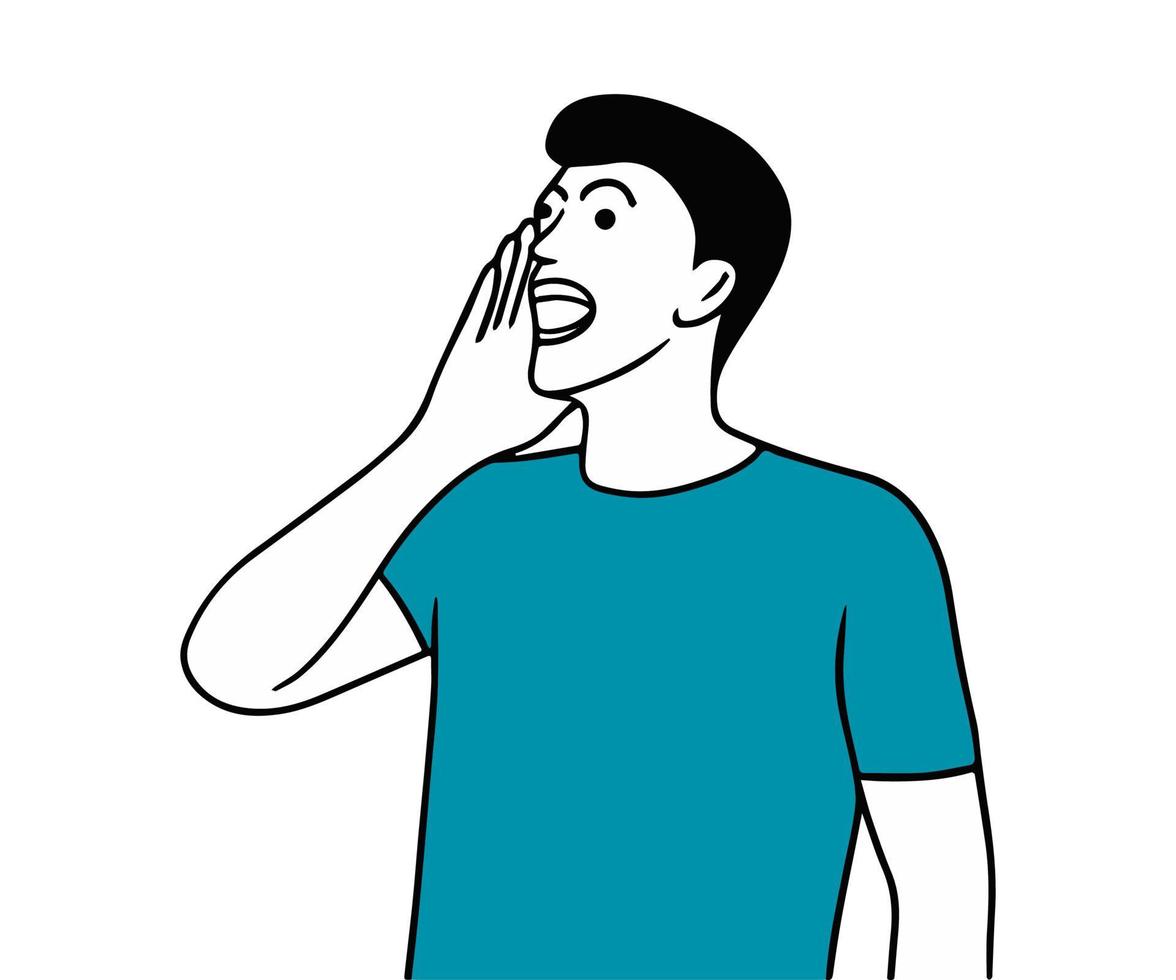 Man shouting hand drawn illustration vector