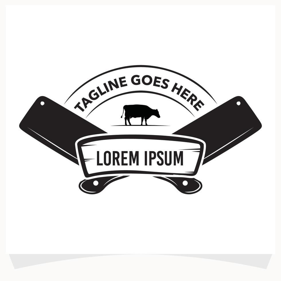 Butchery Shop Logo Design Template. Cow and meat cleaver knife vector design.