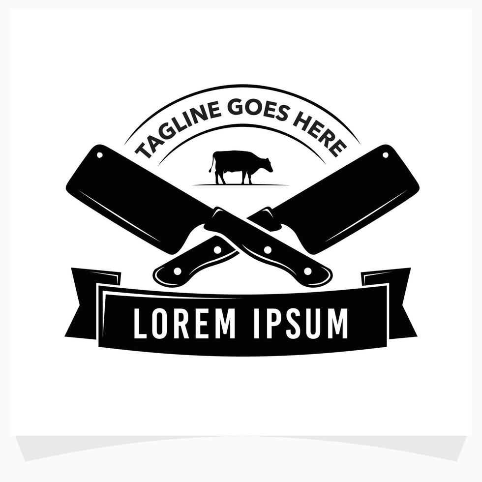 Butchery Shop Logo Design Template. Cow and meat cleaver knife vector design.