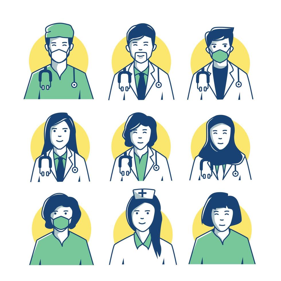 Hospital and medical care profession icons set avatar vector