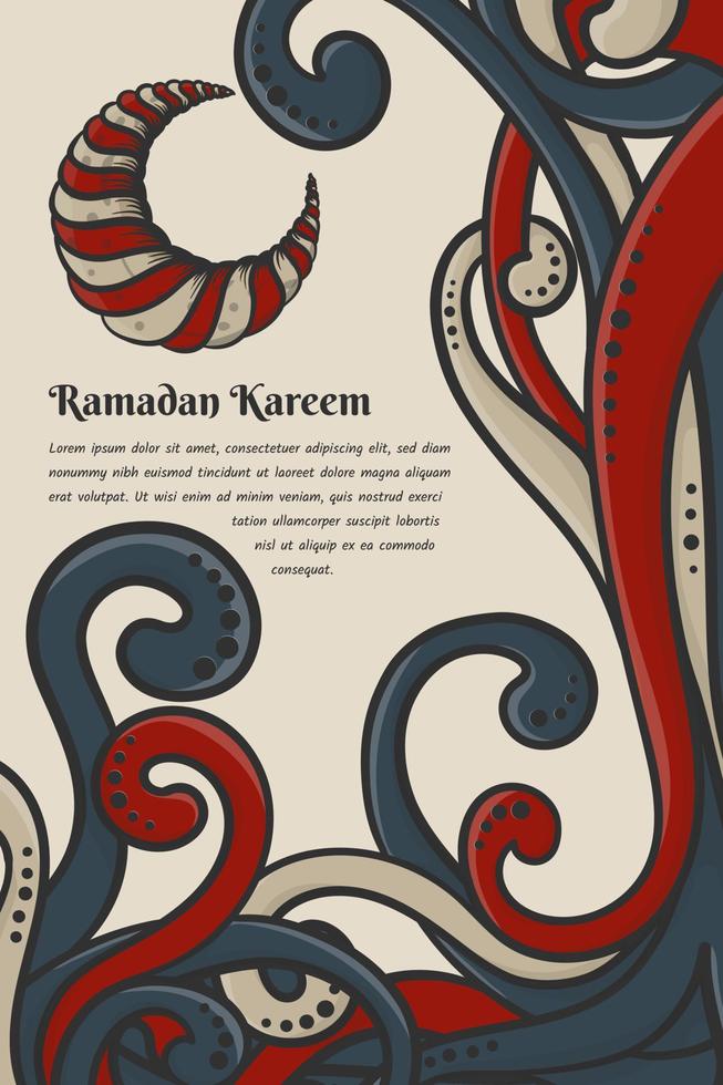 Ramadan kareem template design with floral and crescent moon hand drawn background design vector