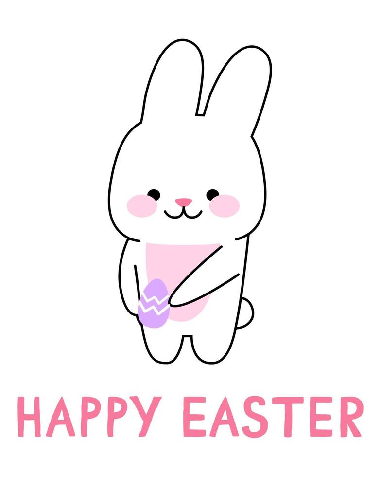 Cute rabbit with easter egg. Happy easter concept. Vector cartoon illustration for card, banner, poster, sticker.