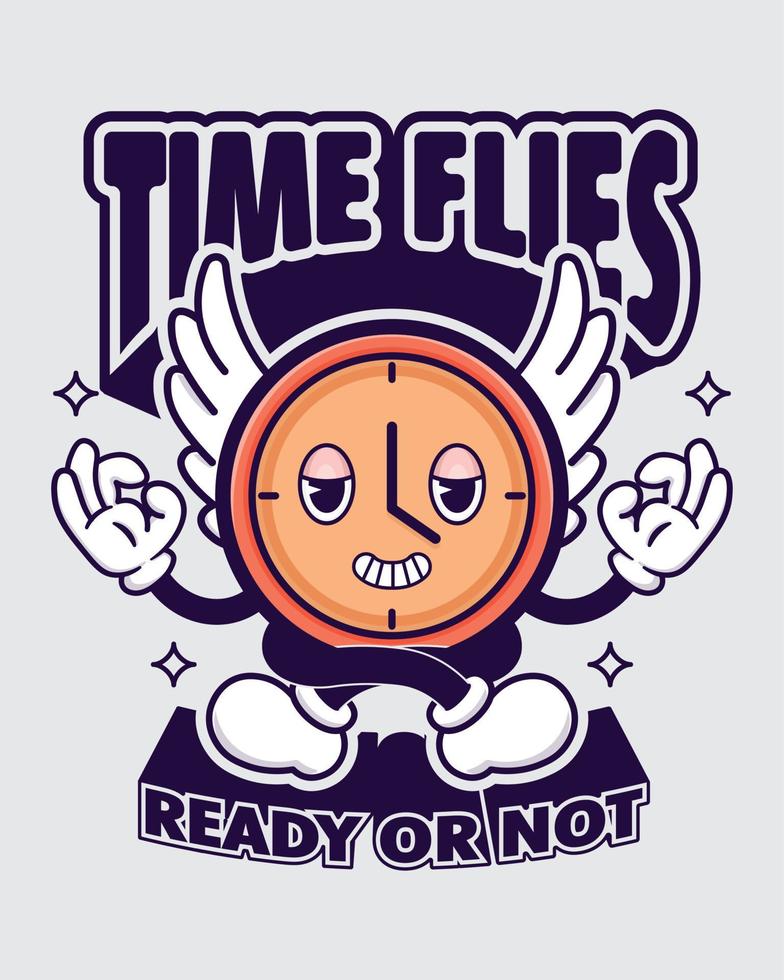 Time Flies cartoon vector illustration poster
