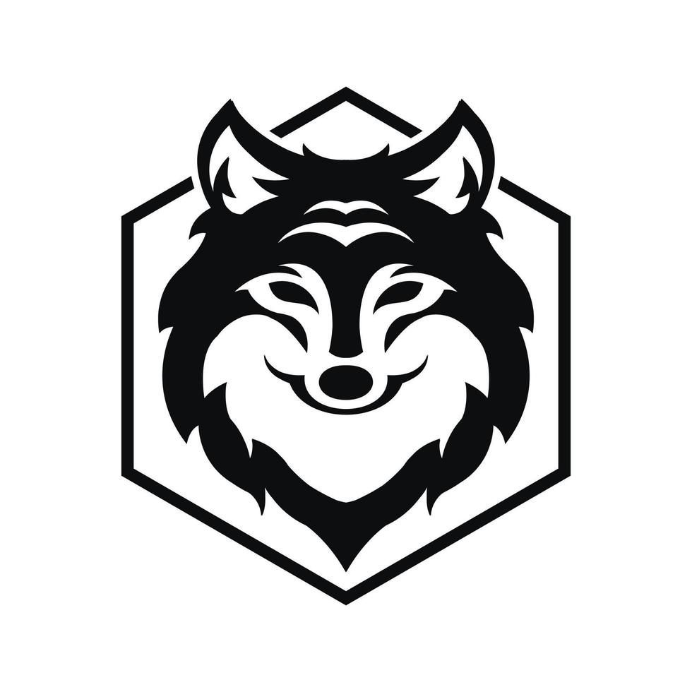wolf head black logo icon design vector illustration with polygon