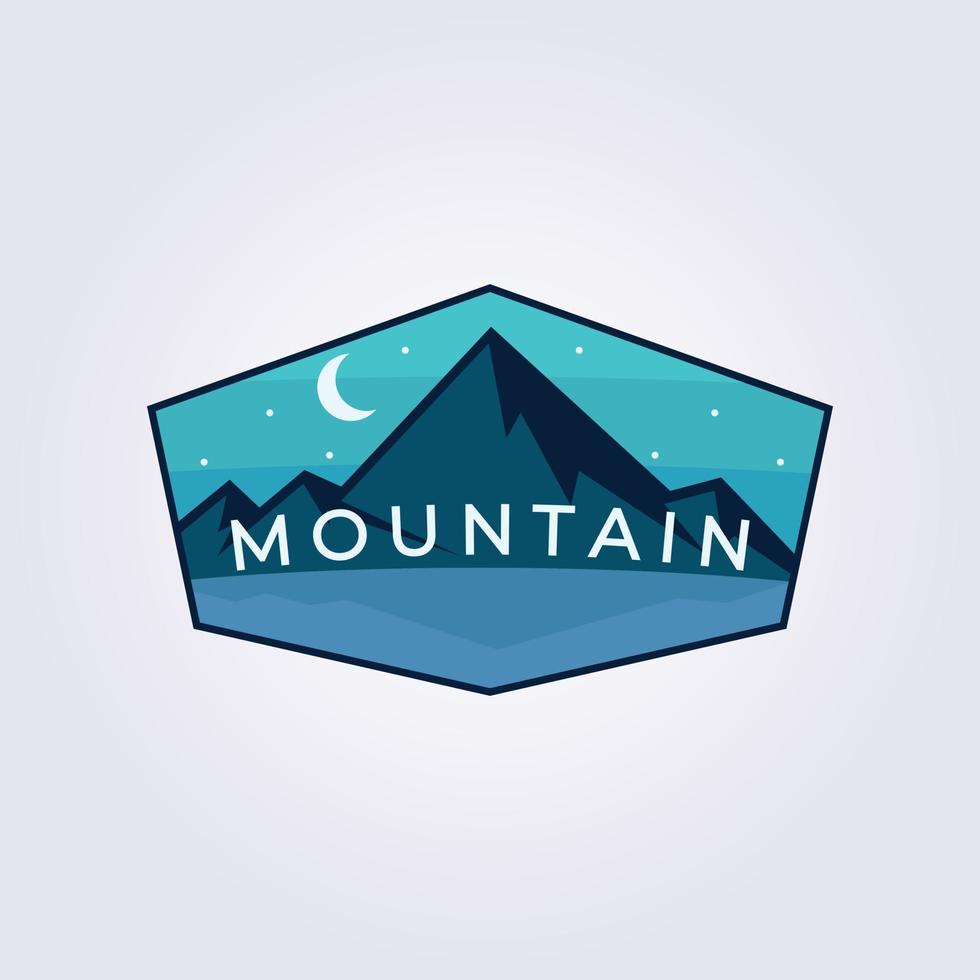 mountain river lake landscape logo badge vector illustration design