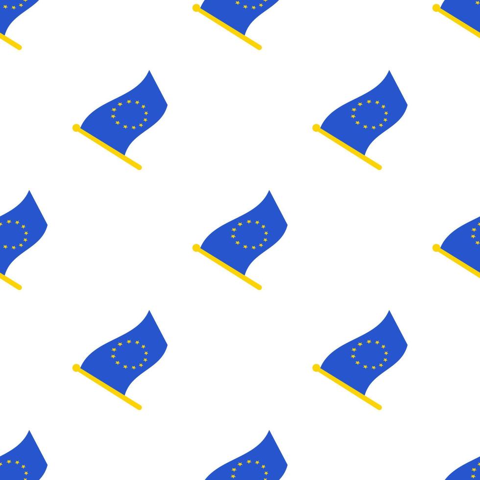 patrón sin costuras con banderas de la unión europea en flagstaff sobre fondo blanco vector