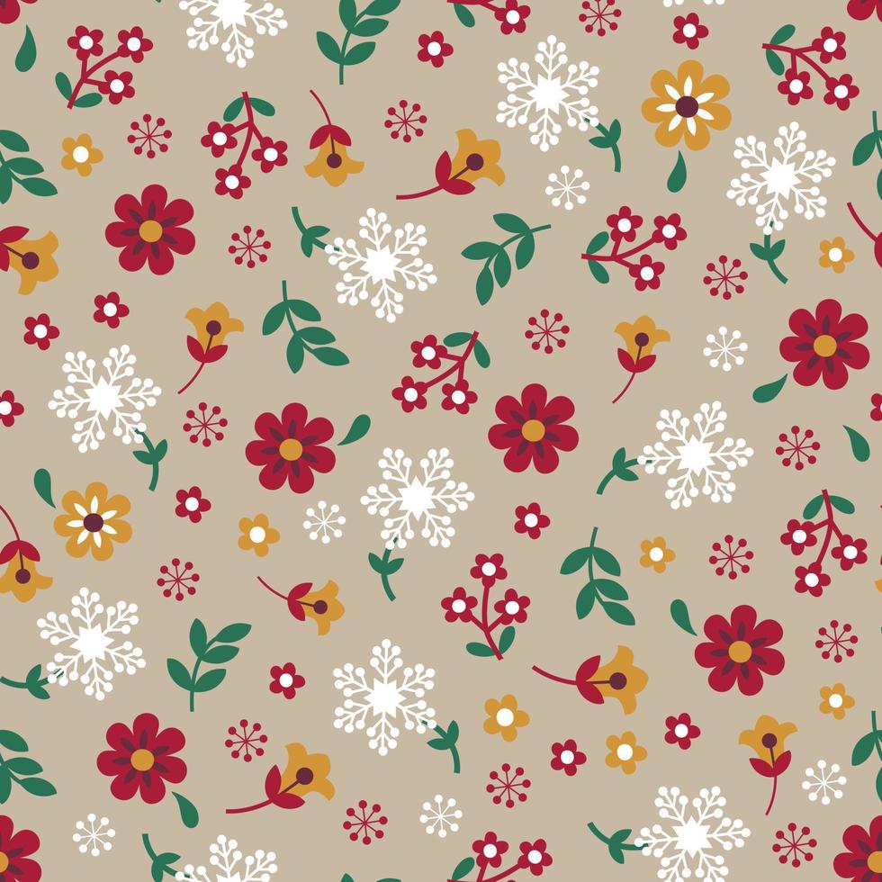 seamless, patrón, de, navidad, floral, con, copos de nieve, -christmas, vector, diseño vector