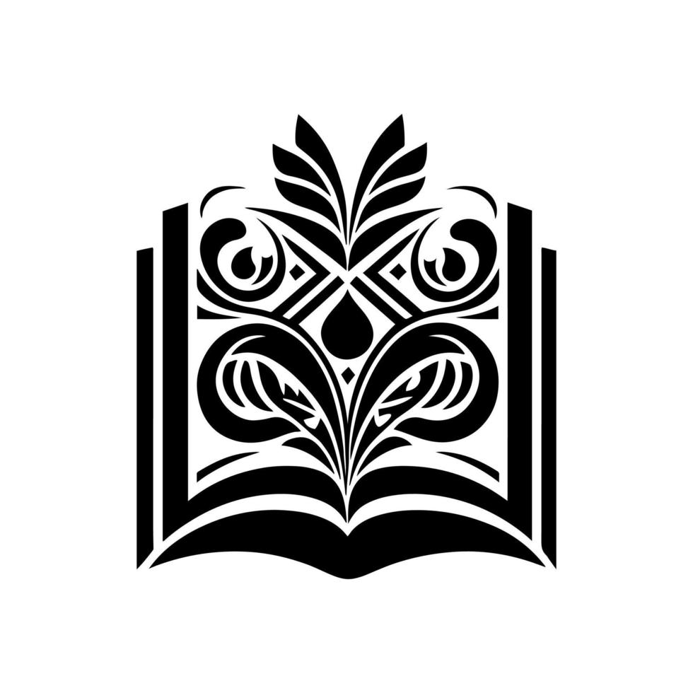 libro abierto abstracto y ornamental. imagen vectorial para logotipo, emblema, bordado, corte por láser, sublimación. vector