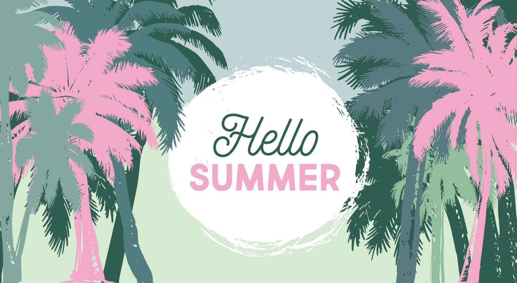 hola verano, ilustraciones dibujadas a mano de palma, vector