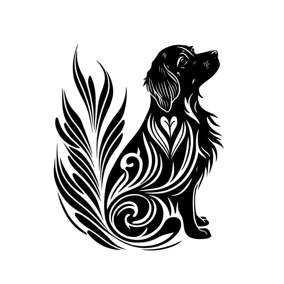 Sitting dog, Brittany breed. Vector image for logo, emblem, tattoo, embroidery, laser cutting, sublimation.