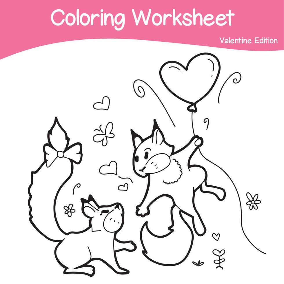 Valentine edition coloring worksheet. Educational printable coloring worksheet. Valentine theme. Vector file.