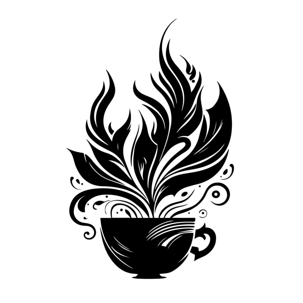 Ornamental cup of coffee, Abstract vector illustration for logo, emblem, machine embroidery.