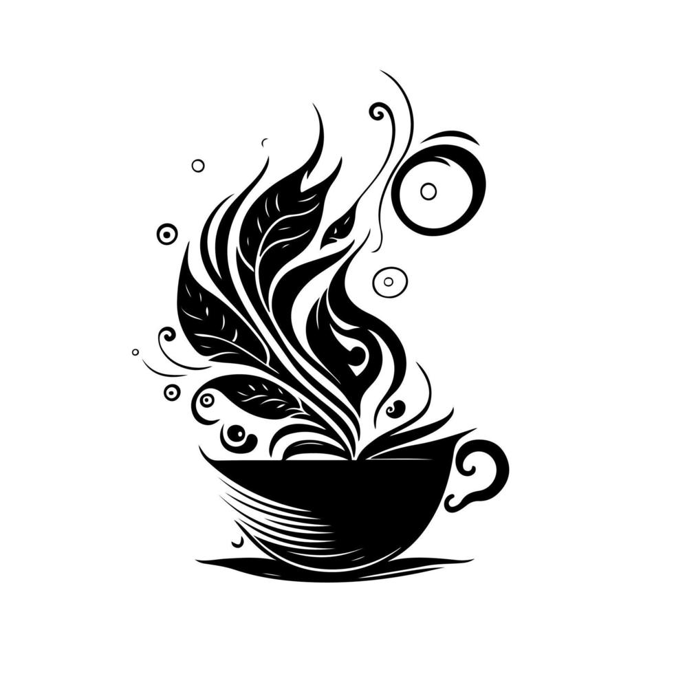 Abstract cup of coffee. Decorative illustration for logo, emblem, embroidery, cutting, sublimation. vector