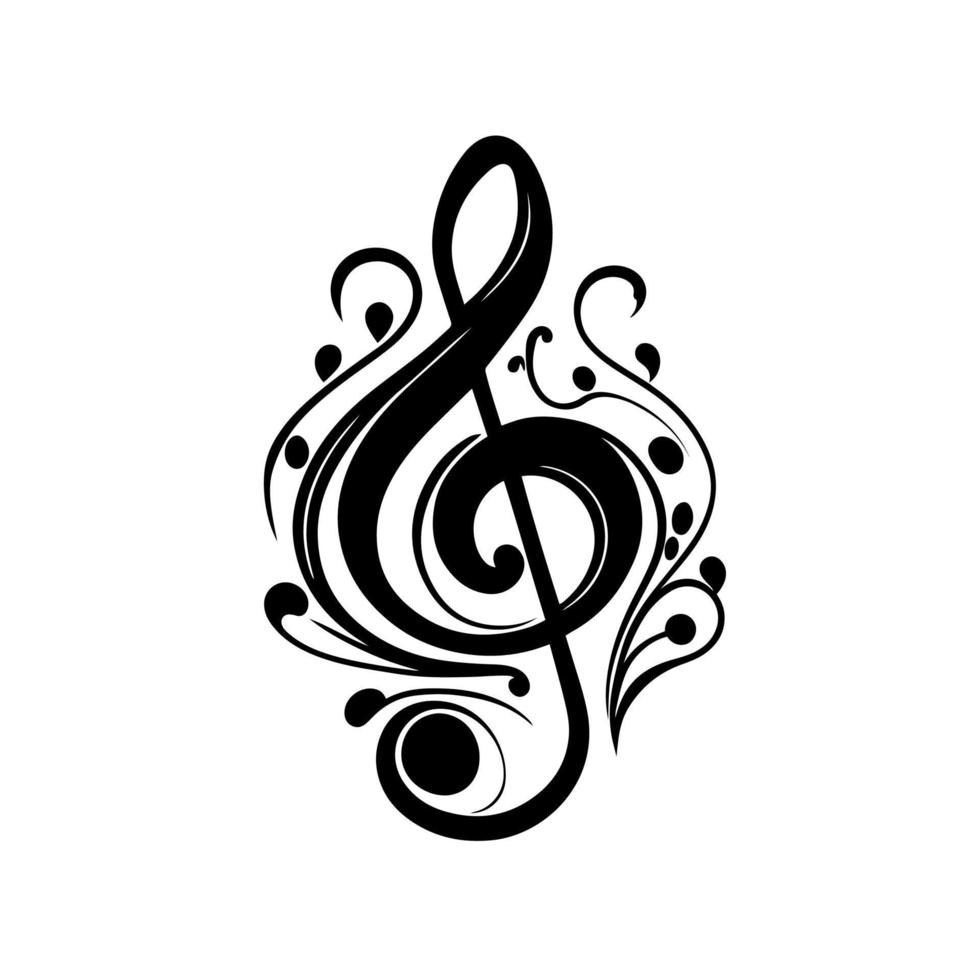 Musical treble clef sign. Ornamental illustration for, logo, emblem, embroidery, tattoo, laser cutting, sublimation. vector