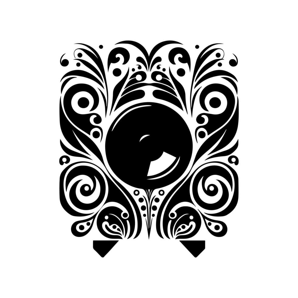 Ornamental music speaker. Decorative illustration for logo, emblem, embroidery, cutting, sublimation. vector