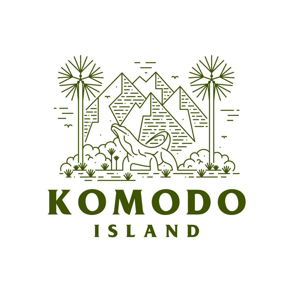 estilo de línea de la isla de komodo. diseño de ilustración vectorial del parque nacional de komodo eps.10 vector
