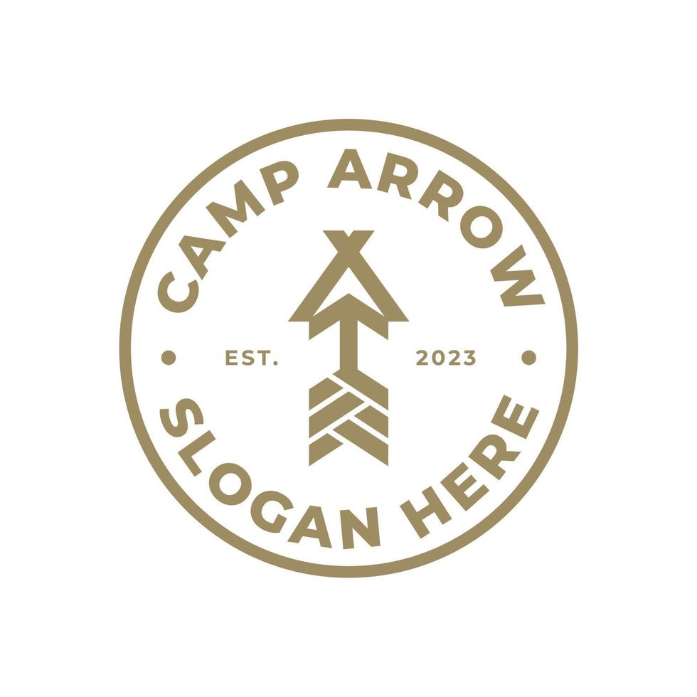 Arrow with Tent Symbol Logo. Scout Camp Emblem Badge Design. Vector Illustration