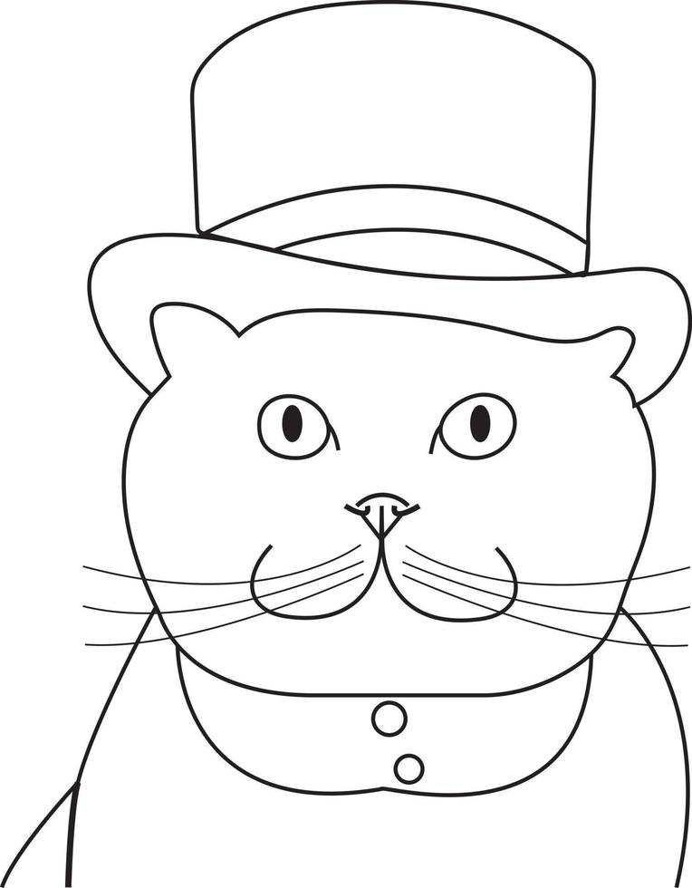 Página para colorear adorable gato detective vector