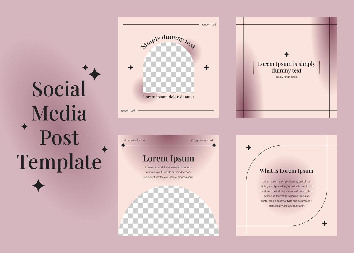 Set of aesthetic minimal square banner template for social media post. Editable microblog carousel slides template collection. Pastel pink gradient backdrops. Trendy backgrounds vector
