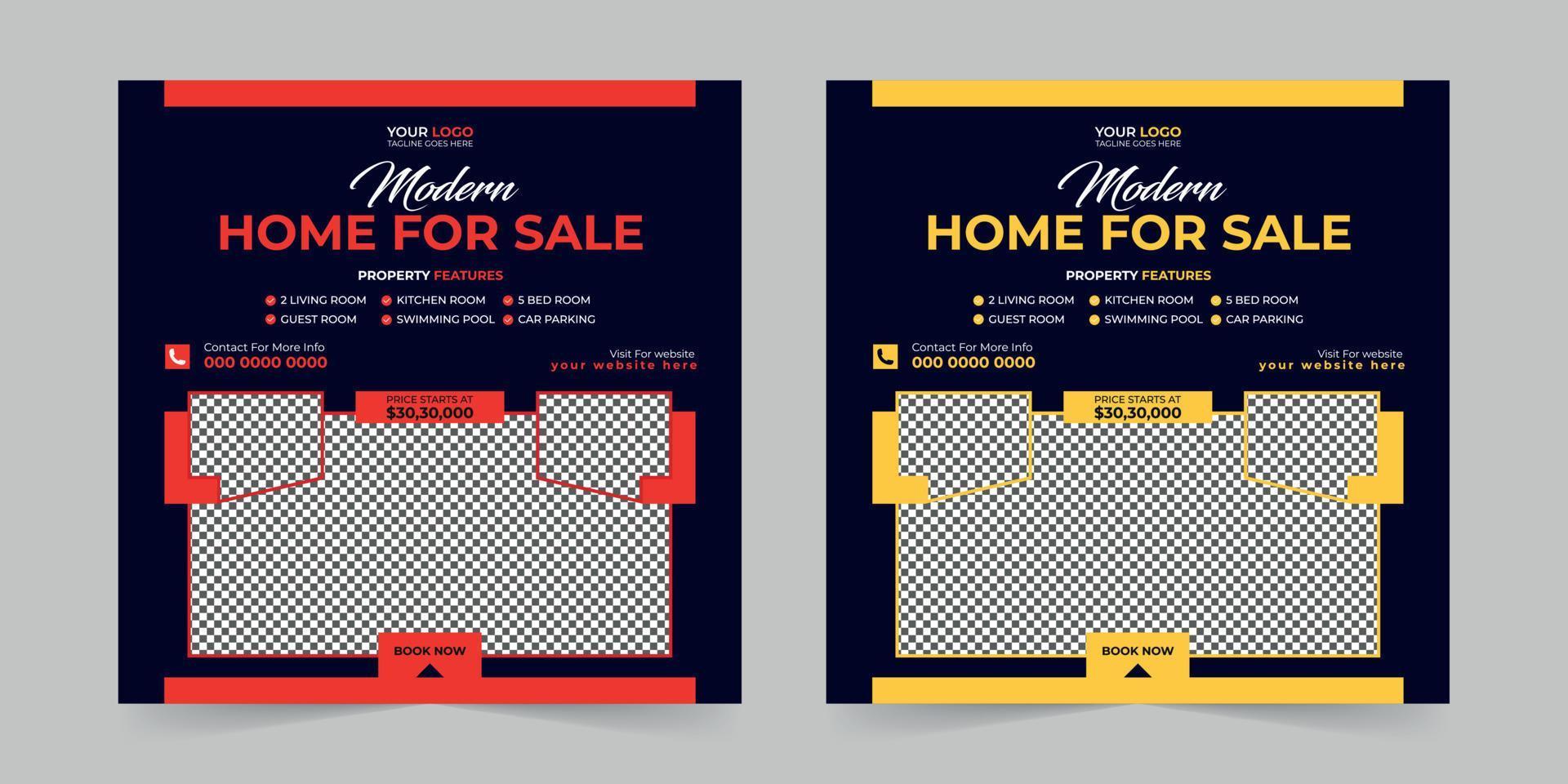 Modern real estate house sale and home rent advertising square Social media post and promotion ads discount banner vector template design.