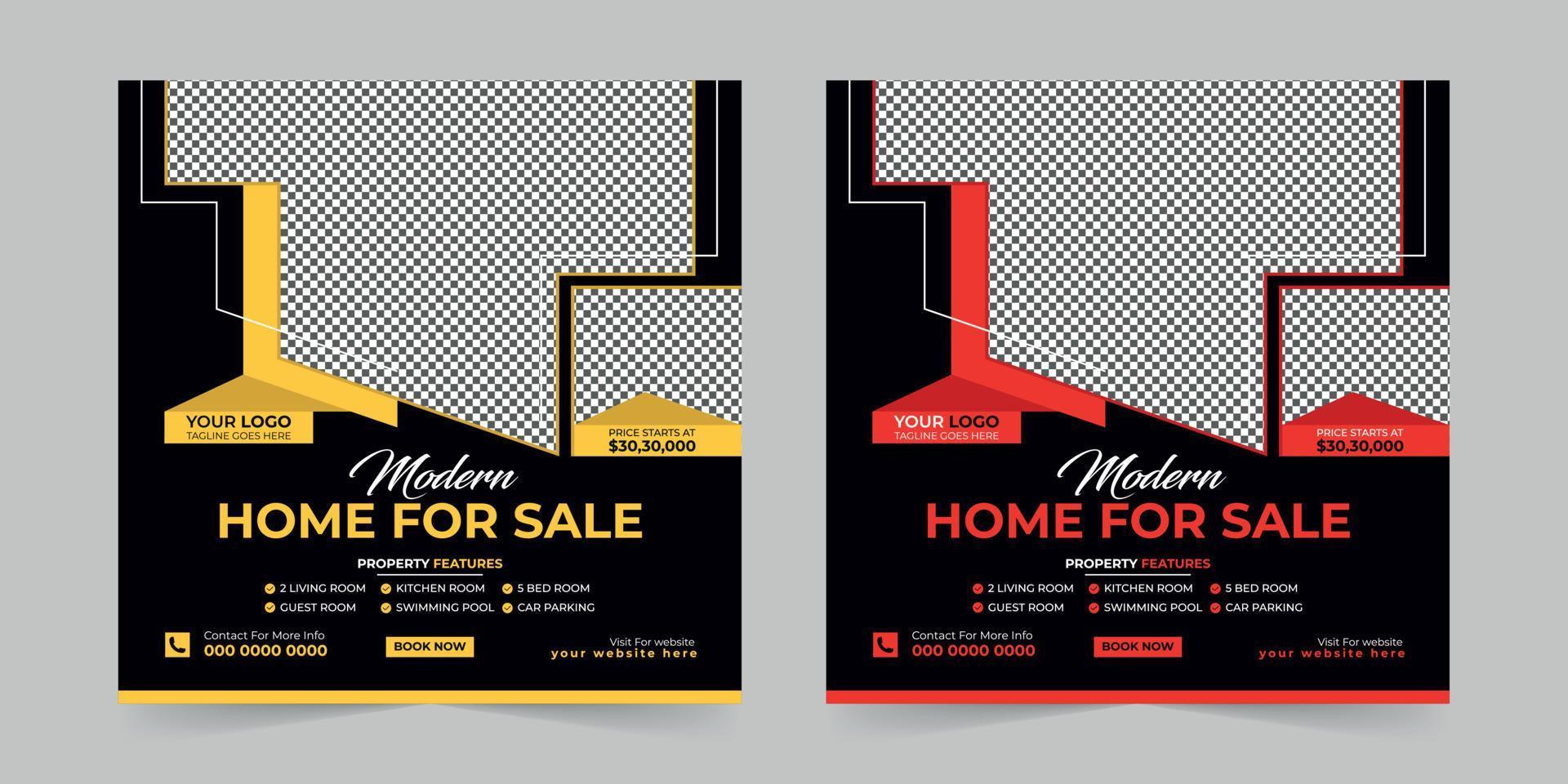 Modern real estate house sale and home rent advertising square Social media post and promotion ads discount banner vector template design.