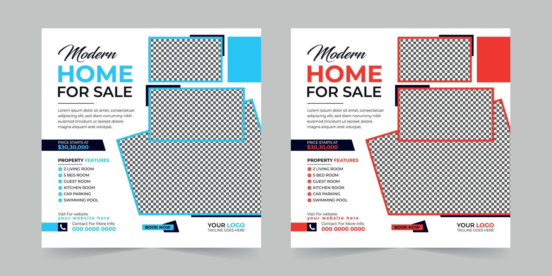 Modern real estate house sale and home rent advertising square Social media post and promotion ads discount banner vector template design.