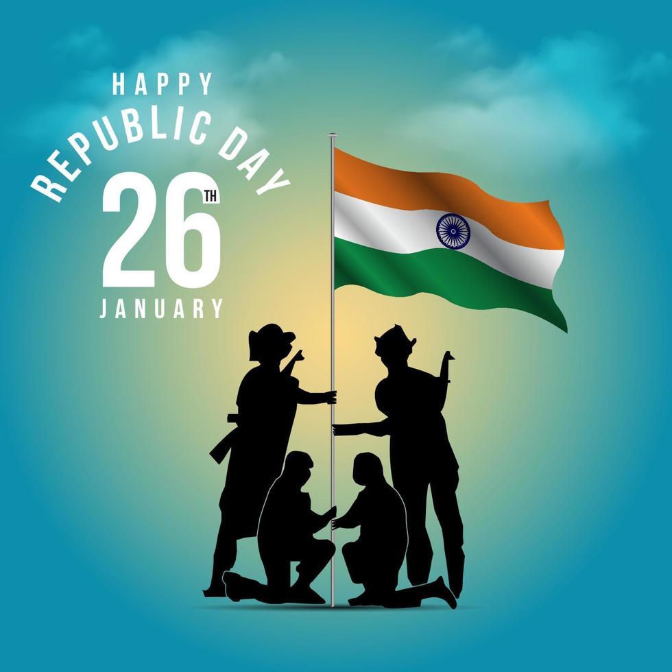 Replublic Day of India with indian Flag ashoka chakra 26th January vector