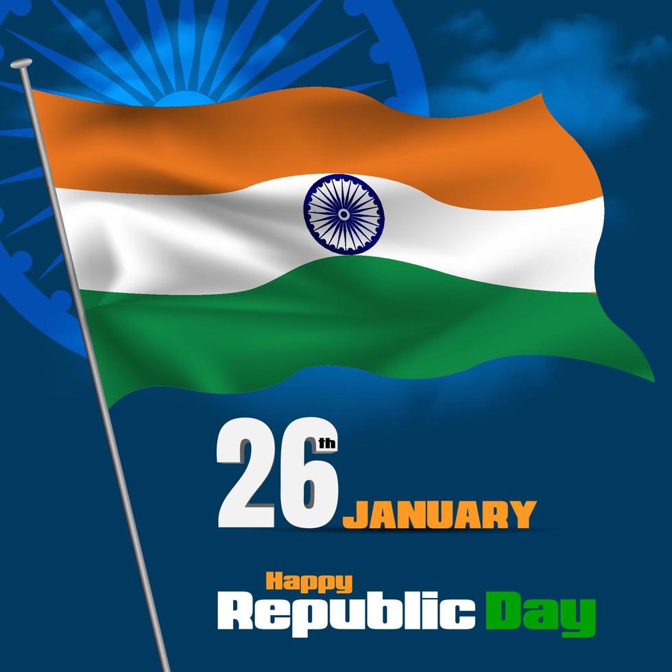 Replublic Day of India with indian Flag ashoka chakra 26th January vector