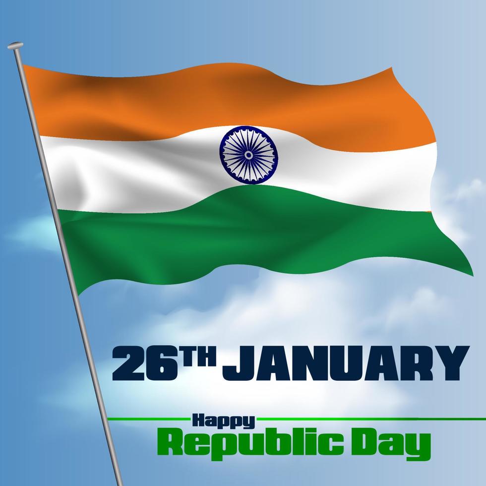 Replublic Day of India with indian Flag ashoka chakra 26th January vector