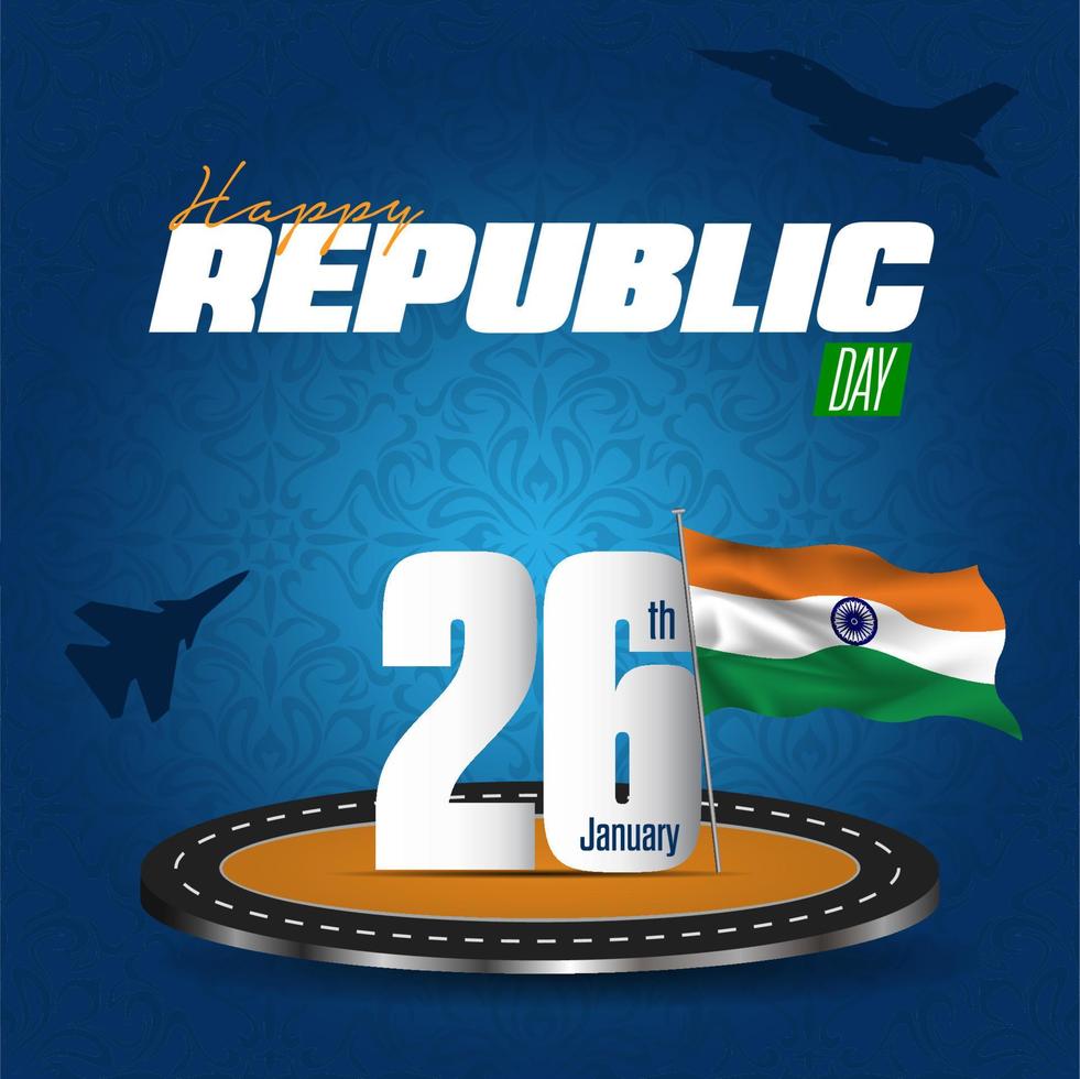 Replublic Day of India with indian Flag ashoka chakra 26th January vector