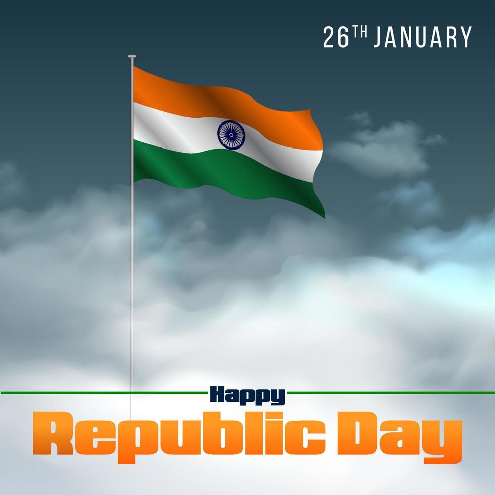 Replublic Day of India with indian Flag ashoka chakra 26th January vector