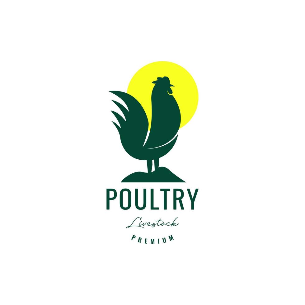 pollo gallo aves cantó mañana levantarse pueblo vintage logo diseño vector icono ilustración plantilla