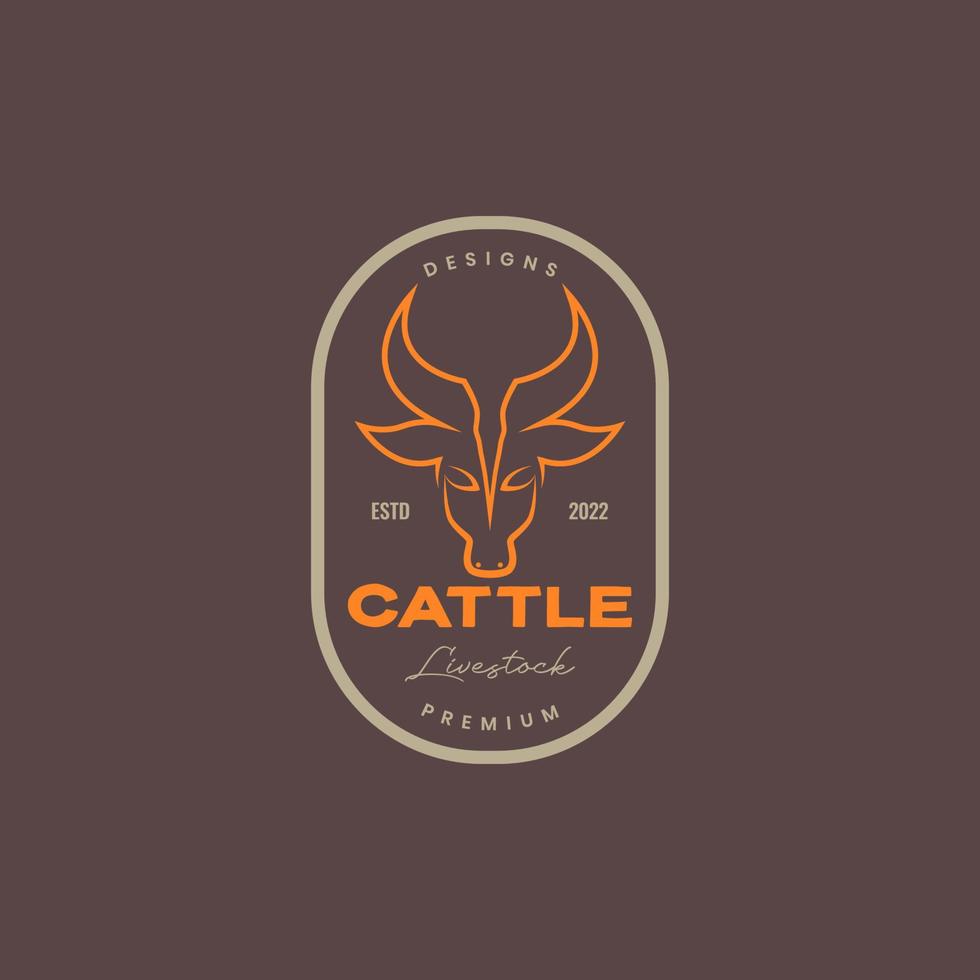 portrait cattle livestock cow long horn meat with vintage style retro badge logo design vector icon illustration template
