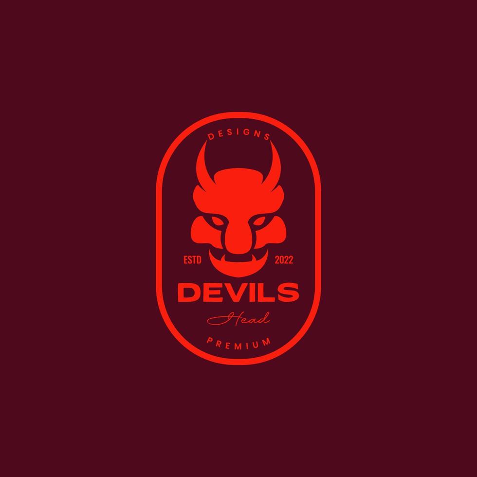 portrait face scare devil horned fanged flat badge vintage logo design vector icon illustration template