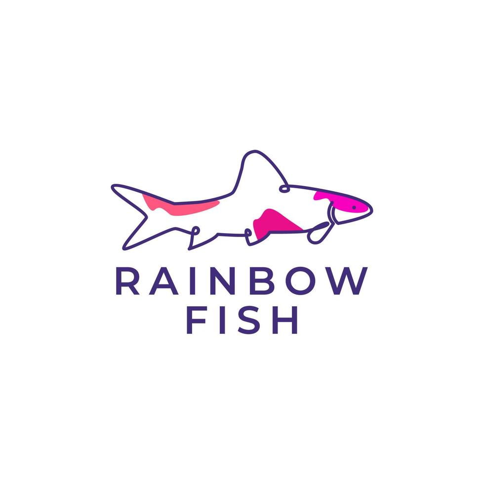 rainbow fish aquarium decor interior freshness abstract line logo design vector icon illustration template