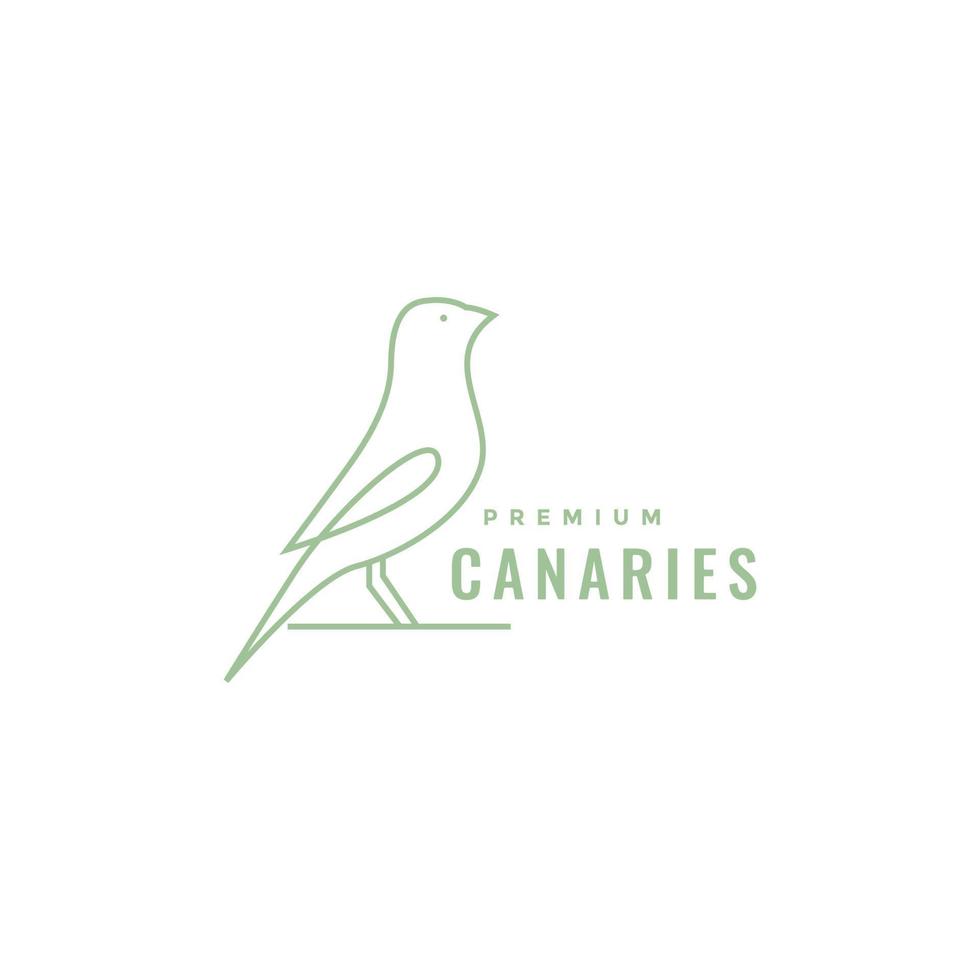 pájaro canario perca en árbol buscando grano alimentos líneas arte logotipo diseño vector icono ilustración plantilla