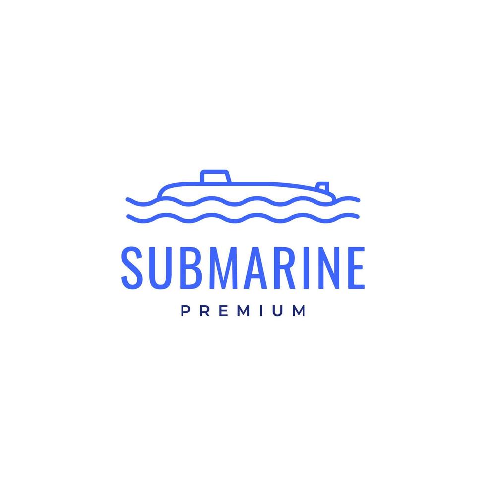 submarine ship under water ocean line art logo design vector icon illustration template