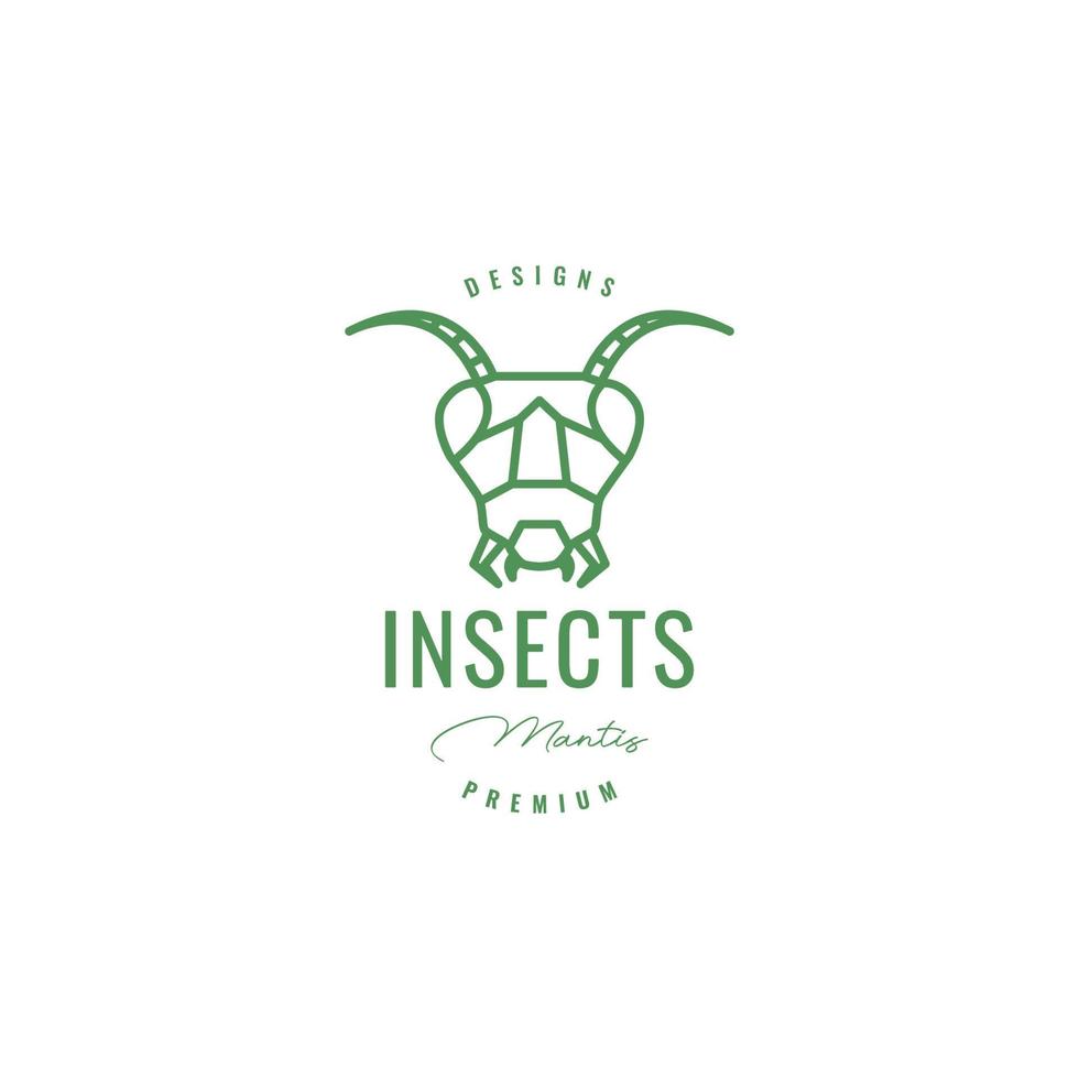 head insect mantis plant grass antenna green minimal logo design vector icon illustration template