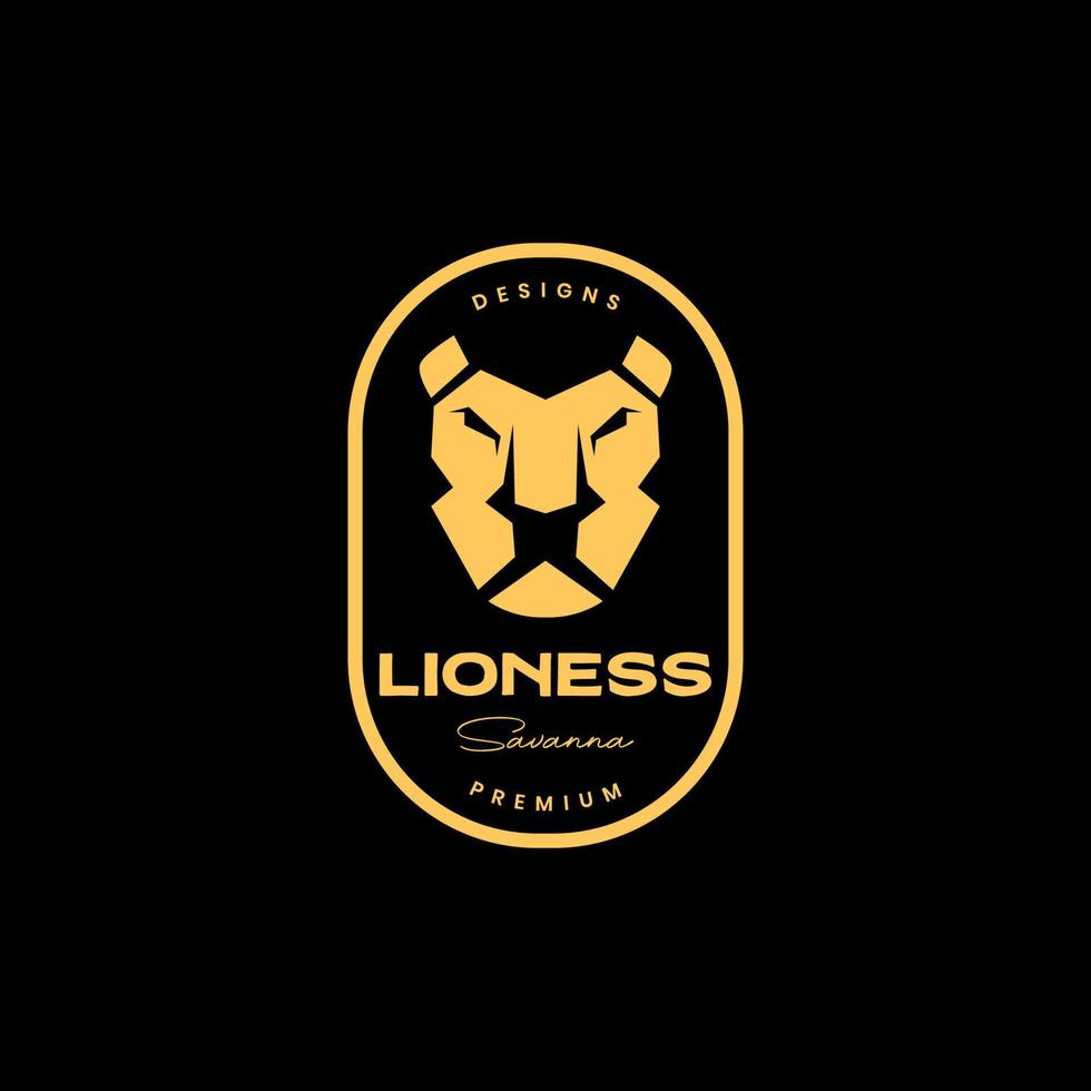face lioness beast focus badge vintage logo design vector icon illustration template