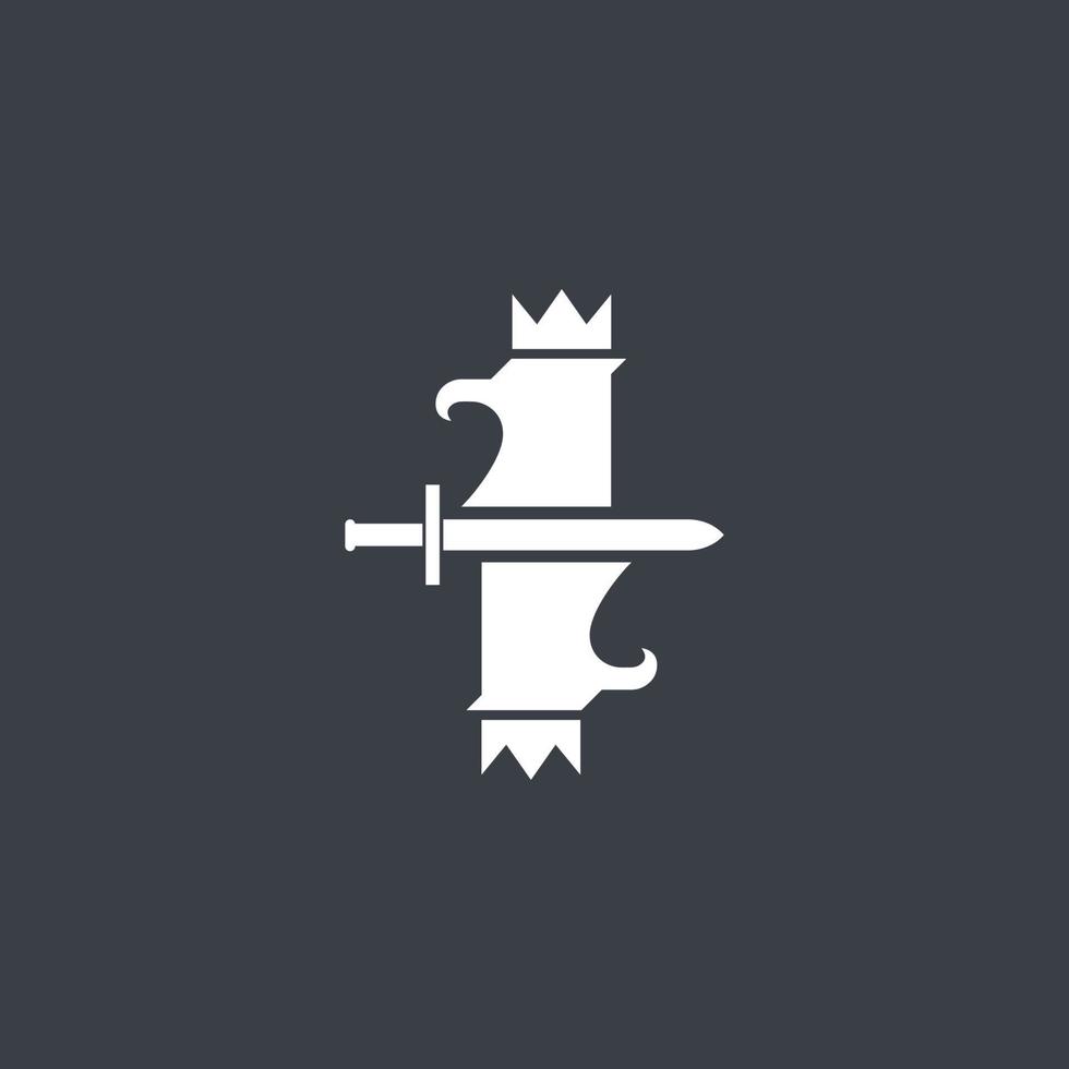 cabeza águila clásica corona espada reino lujo logotipo diseño vector icono ilustración plantilla