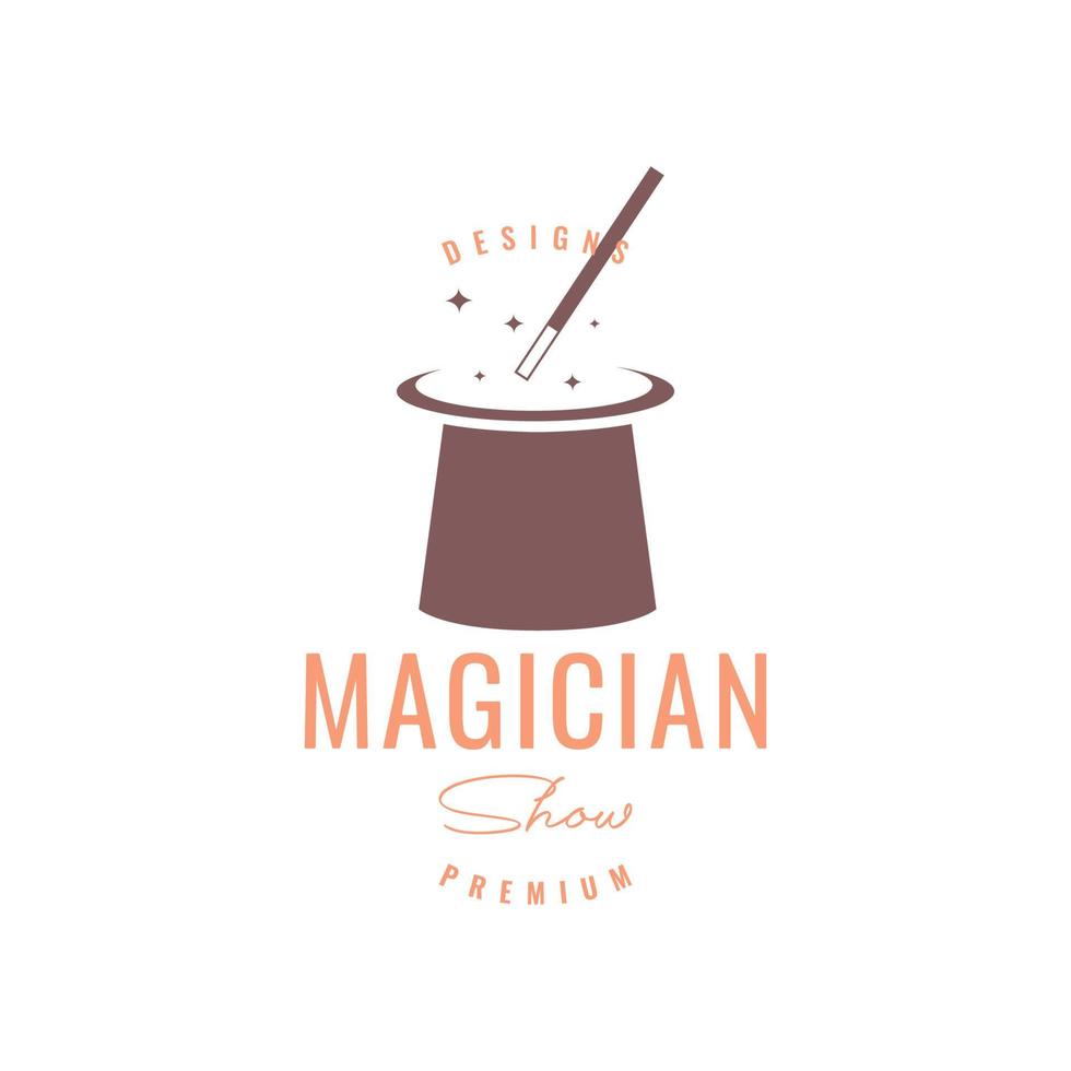 magic hat stick stars magician show entertain logo design vector icon illustration template