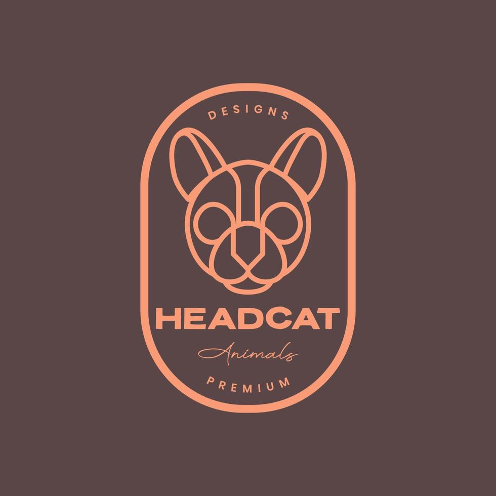 cabeza gato foco ojos líneas pegatina insignia vintage retro hipster logotipo diseño vector icono ilustración plantilla